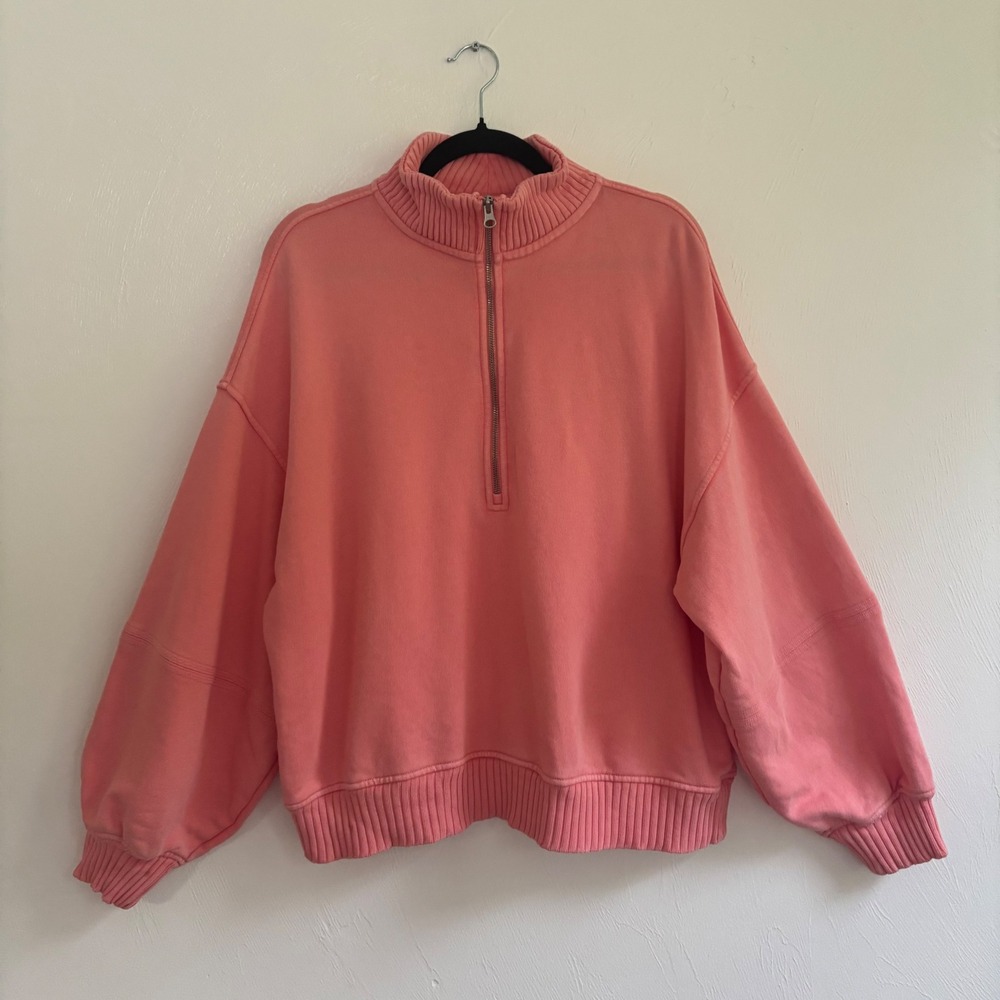 Aerie Pink Quarter Zip Fleece Sweatshirt Large Oversized Mock Neck Pullover